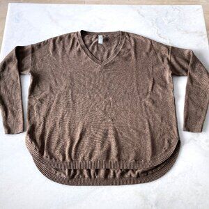 Lole heathered brown Martha v neck sweater, relaxed fit (size M) Neutral, knit